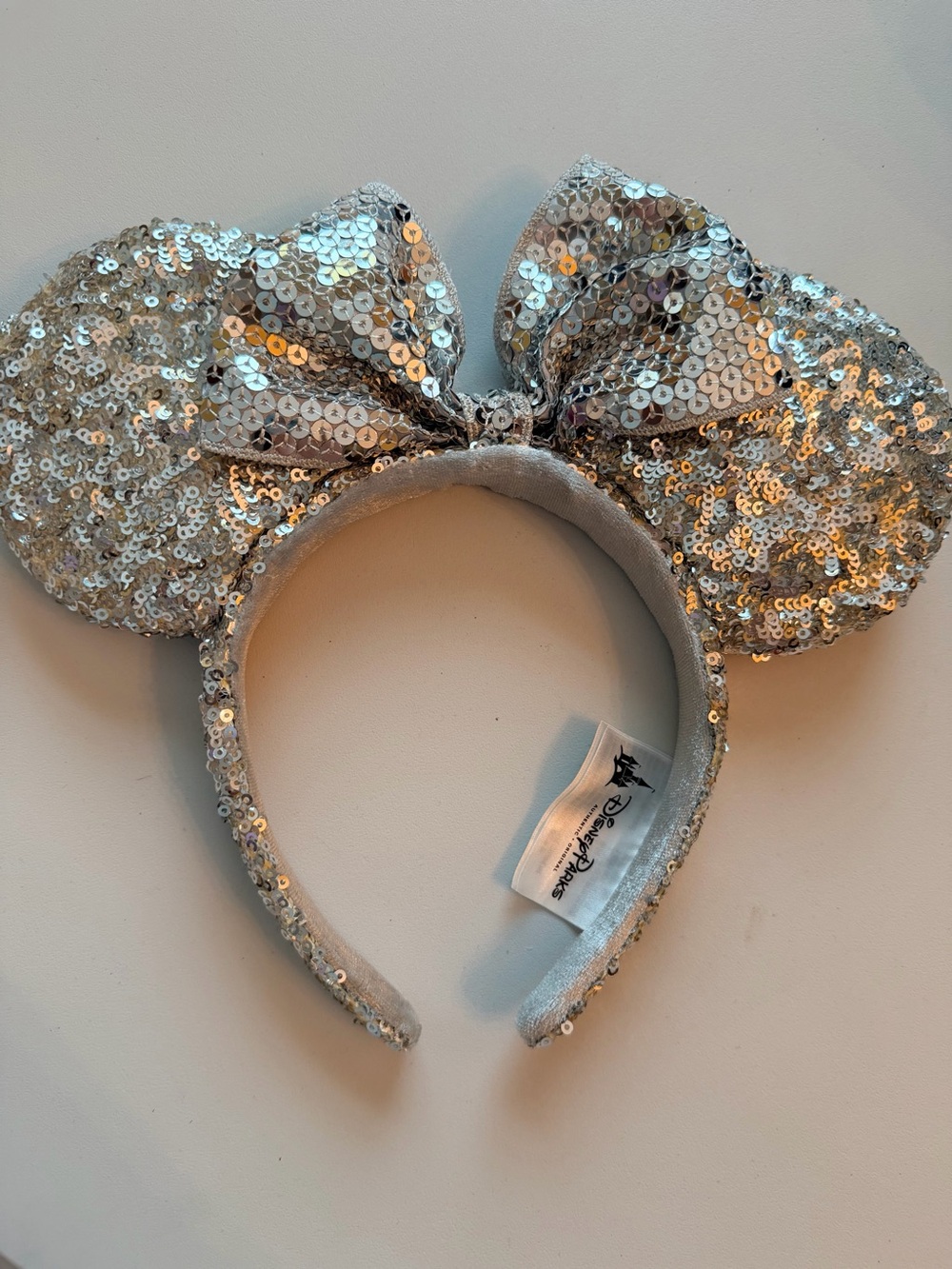 Disney Silver Sequin Minnie Ear Headband with Bow